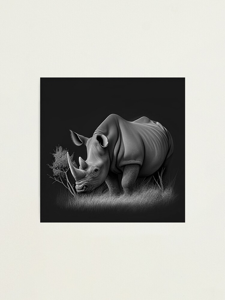 LARGE RHINO ART | Mounted Print | online Hand drawn Rhino Sketch | Rhino wall art | wildlife artwork | Black and white rhino