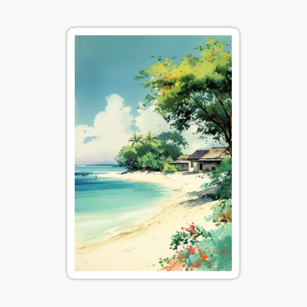 Item preview, Tranquil Paradise: The Maldives' Secluded and Pristine Beaches - 1950s Vintage Gouache designed and sold by Heritage Print Co.