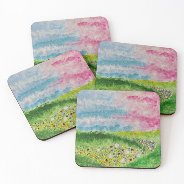 Item preview, Floral meadow landscape with pink sky designed and sold by Dinky1958.