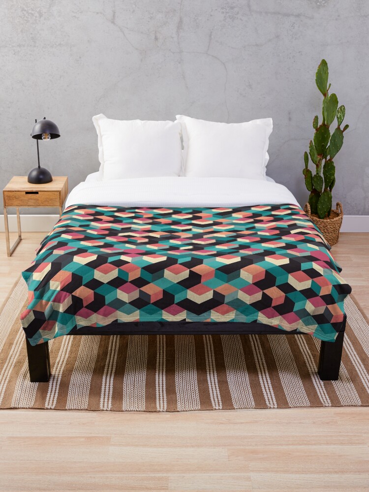 Thumbnail 1 of 6, Throw Blanket, Abstract Geometric Cubes designed and sold by Splargo.