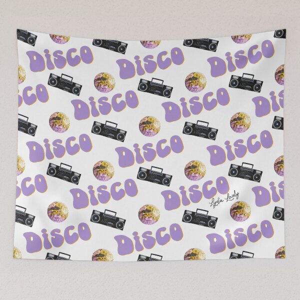 Artikelvorschau, Disco pattern boombox pastel yellow- white background entworfen und verkauft von Studio Lydia Lovely.