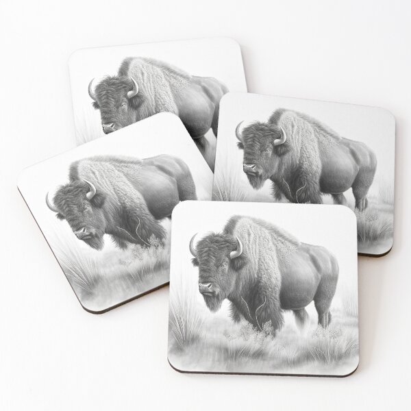 Item preview, Black and white Bison pencil drawing designed and sold by Pencil-Art.