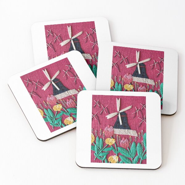 Item preview, Windmills and tulips embroidery art designed and sold by TLAVeranda.