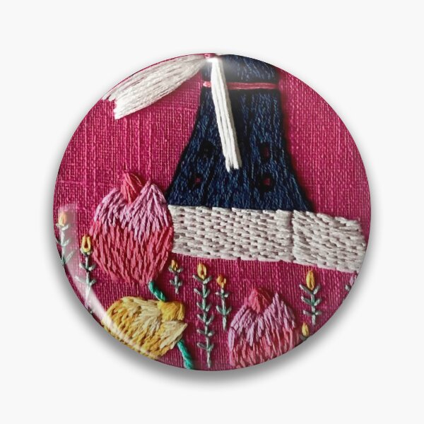 Item preview, Windmills and tulips embroidery art designed and sold by TLAVeranda.