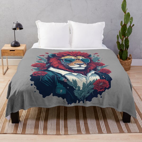 Item preview, Vintage Style Patriotic Lion with Sunglasses, Floral Red White and Blue designed and sold by Itaya Art.