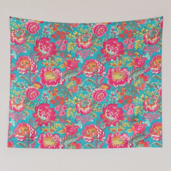 Item preview, Hot Pink and Teal Colorful Floral, Happy Cheerful Floral designed and sold by VintageFlorals.