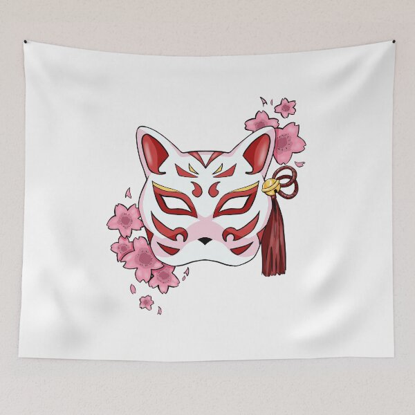 Item preview, Cherry Blossom Fox Mask - A Playful and Elegant Design designed and sold by The Warrior's Tavern.