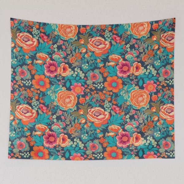 Item preview,  Cheerful Wildflowers, Blue, Orange, Pink  Flowers  designed and sold by VintageFlorals.