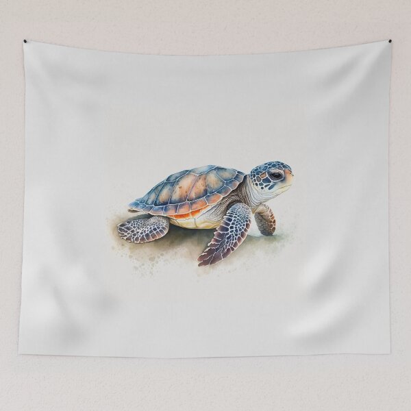 Aperçu de l'œuvre Cute Sea Turtle Hatchling Watercolour Portrait créée et vendue par Adios65.