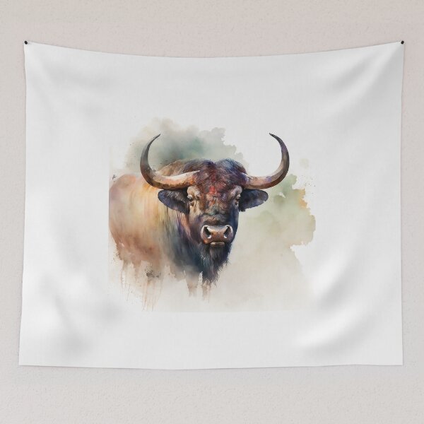 Aperçu de l'œuvre African Buffalo Illustration | Watercolour Portrait | Wildlife Portrait créée et vendue par Adios65.