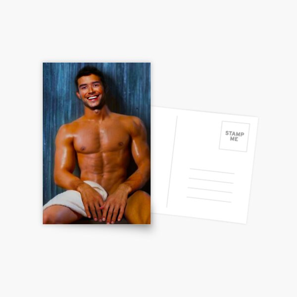 Sexy, happy guy in the sauna Postcard