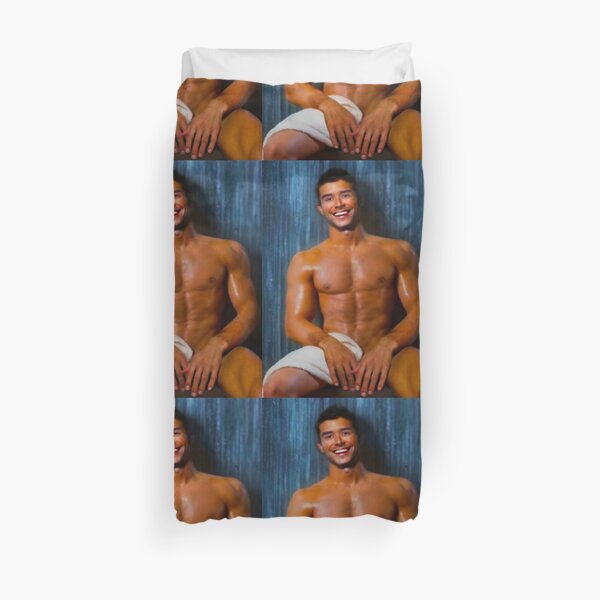 Sexy, happy guy in the sauna Duvet Cover