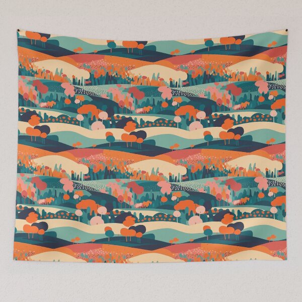 Item preview, Dreamy Summer Fields Cute Abstract Landscape Pattern designed and sold by semisoberme.