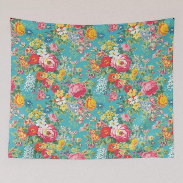 Item preview, Cheerful Wildflowers, Blue, Orange, Pink  Flowers  designed and sold by VintageFlorals.