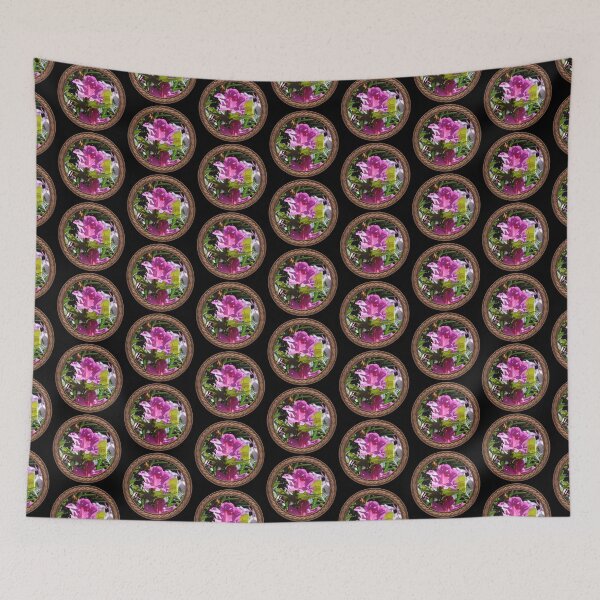 Item preview, Pink Rhododendron with Sulfur Crested Butterfly Flowers in Celtic Circle Frame 30 designed and sold by Swabcraft.