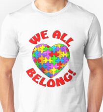 "We all belong" Autism Awareness Heart Slim Fit T-Shirt