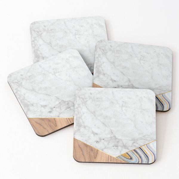 Item preview, Geometric White Marble - Wood & Blue Marble #782 designed and sold by Natural Collective.