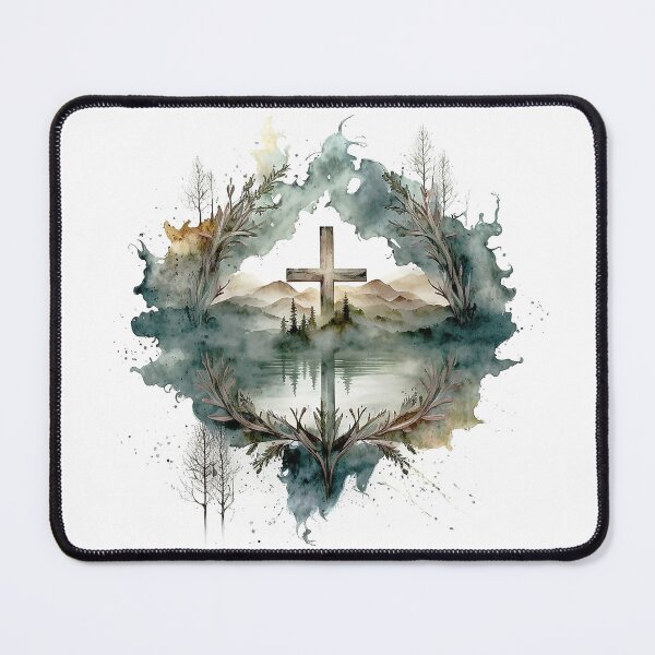 Item preview, The Cross of Christ by a Lake in a Wreath designed and sold by Pamela Maxwell.
