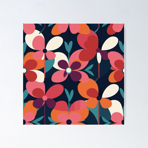 Item preview, Retro Mary Quant-Inspired Red Floral Explosion designed and sold by TopArtsy.