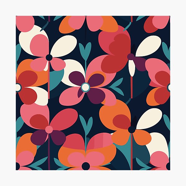 Item preview, Retro Mary Quant-Inspired Red Floral Explosion designed and sold by TopArtsy.