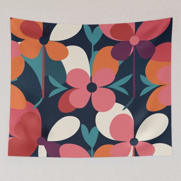 Item preview, Retro Mary Quant-Inspired Red Floral Explosion designed and sold by TopArtsy.