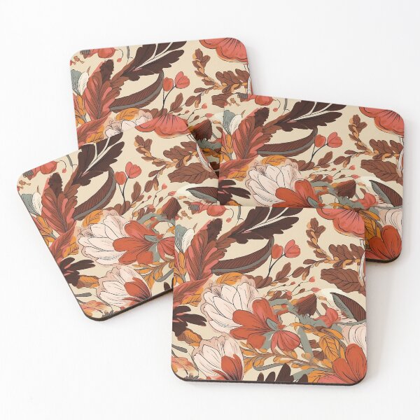 Item preview, Red, Orange, Brown and White Boho Floral Design on Beige Background designed and sold by iPaint Airbrush Studio.