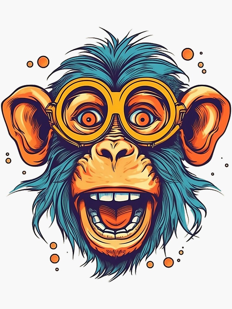 Comical Monkey with Goofy Glasses: A Vibrant and Amusing Cartoon  Illustration Sticker for Sale by Designs-By-Geli