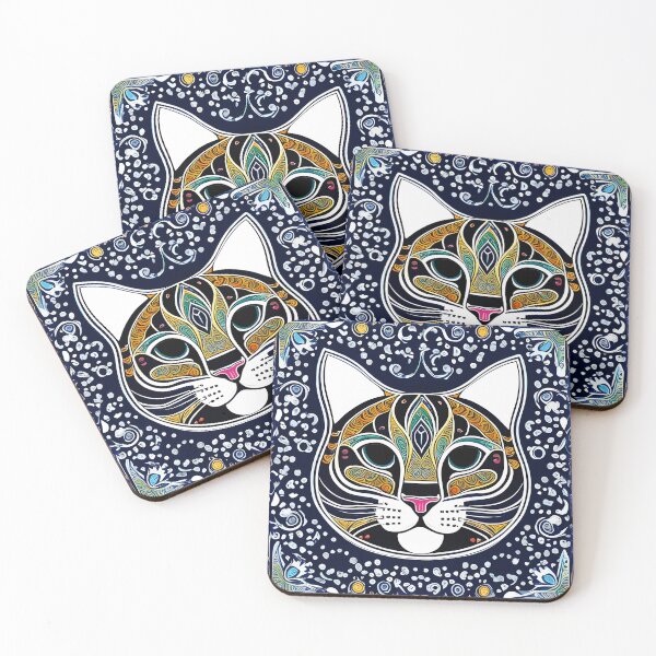 Item preview, cute colorful fractal cat head  designed and sold by Five Seventy Five.
