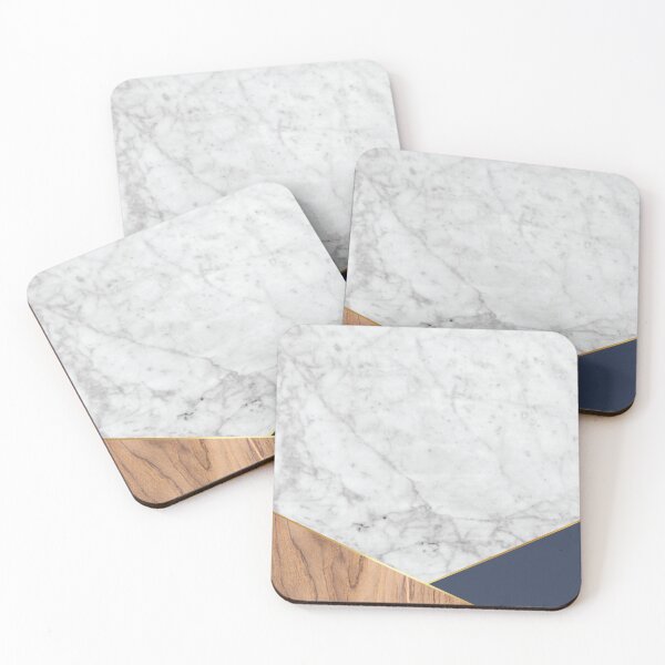 Item preview, Geometric White Marble - Wood & Navy #599 designed and sold by Natural Collective.