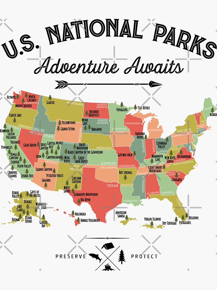 Thumbnail 3 von 3, Sticker, Nationalpark Karte Vintage T Shirt - Alle 63 Nationalparks Geschenke T-shirt Männer Frauen Kinder designt und verkauft von LiqueGifts.