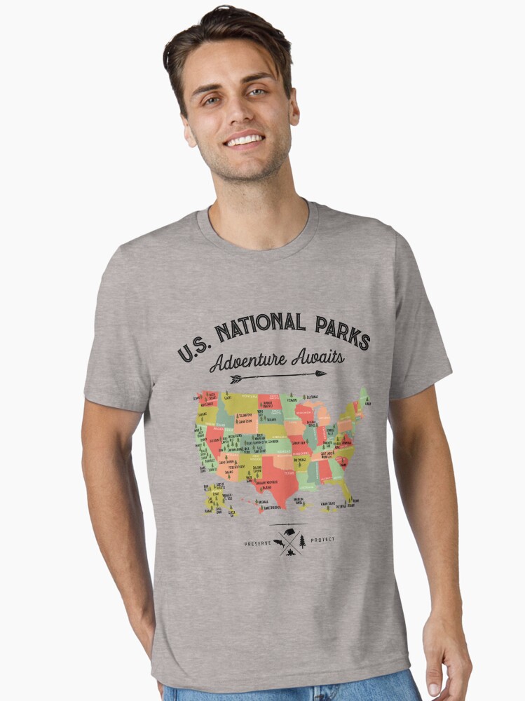 Imagen 2 de 7, Camiseta esencial con la obra Camiseta vintage con mapa de parques nacionales: regalos de los 63 parques nacionales, camisetas para hombres, mujeres y niños, diseñada y vendida por LiqueGifts.