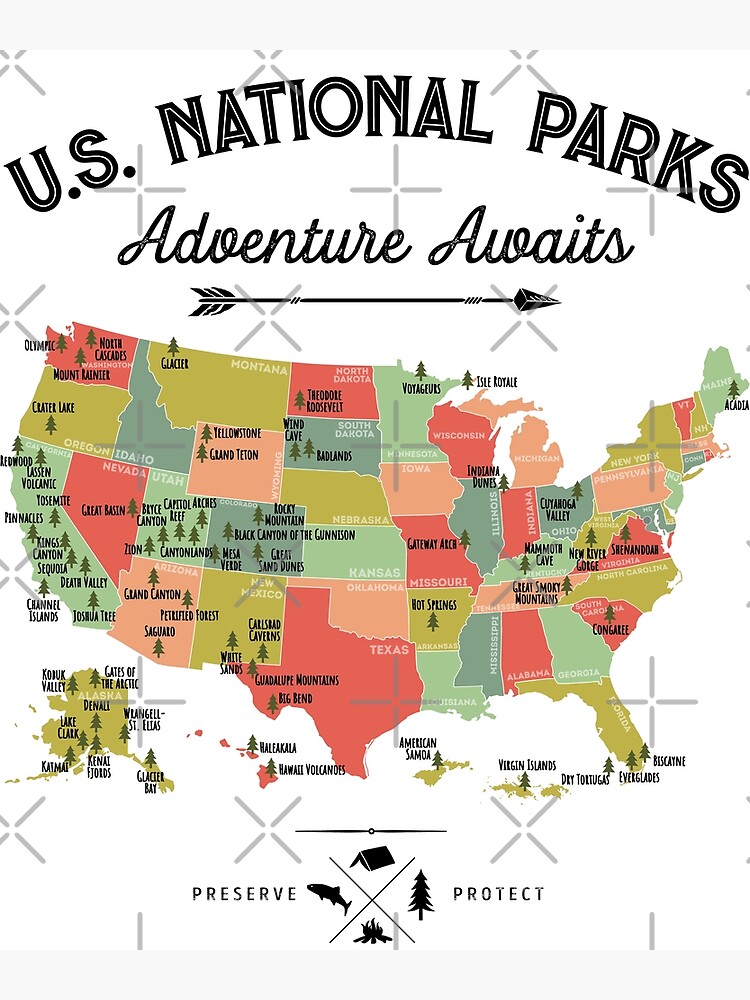 National Park Map Vintage T Shirt - All 63 National Parks Gifts T