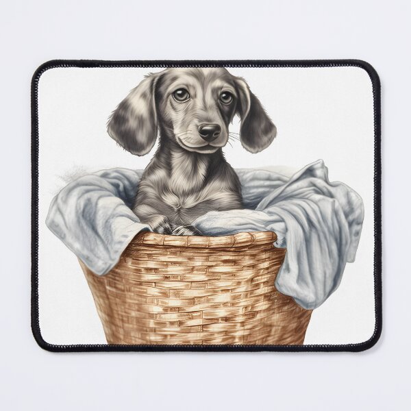 Item preview, Hand-Drawn Dachshund Puppy in Laundry Basket designed and sold by cy312.