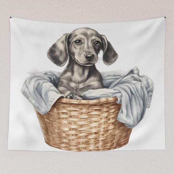 Item preview, Hand-Drawn Dachshund Puppy in Laundry Basket designed and sold by cy312.