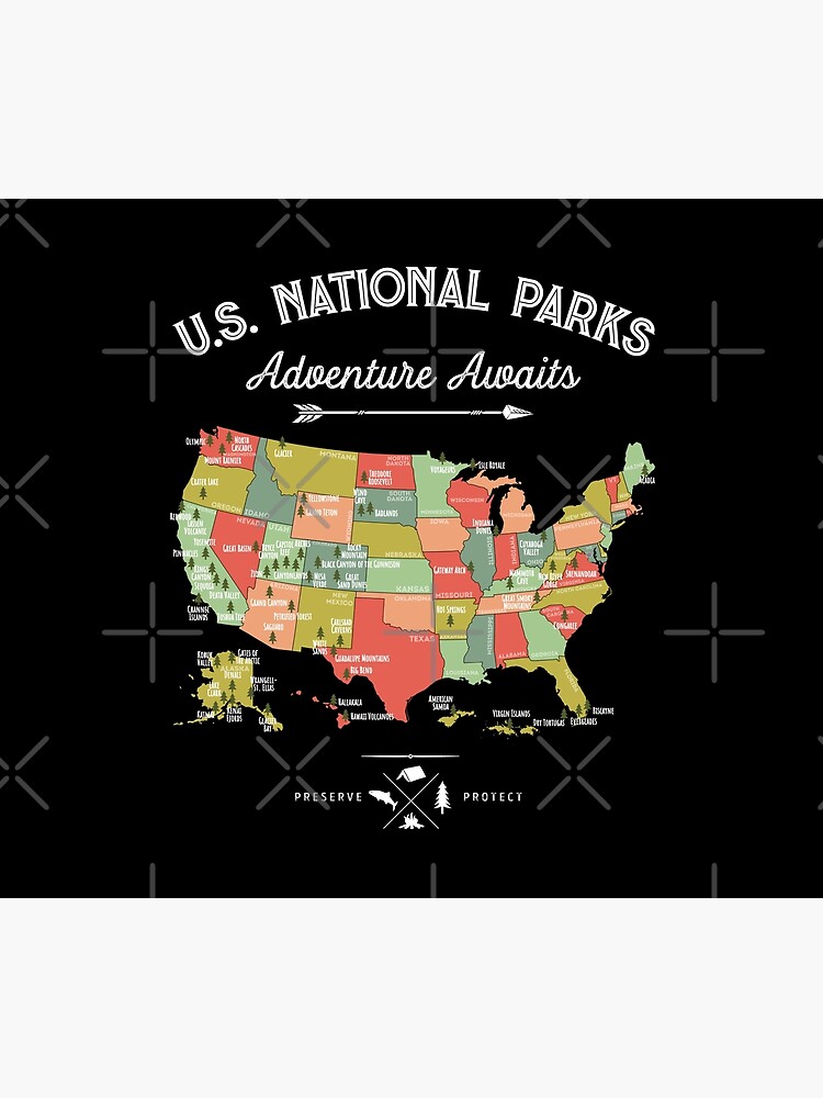 Discover National Park Map Vintage T Shirt - All 63 National Parks Tapestry