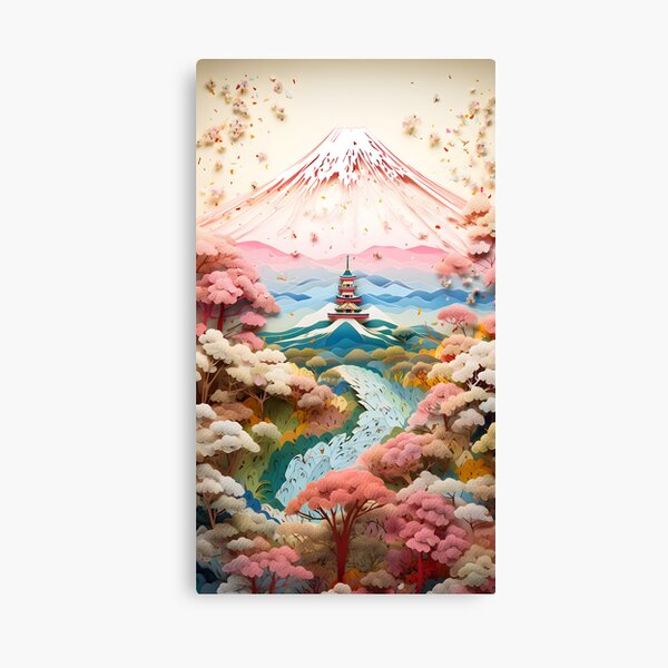 Item preview, Multidimensional paper kirigami craft, paper illustration, Japan Mount Fuji illustration on white background, designed and sold by Gabruk.