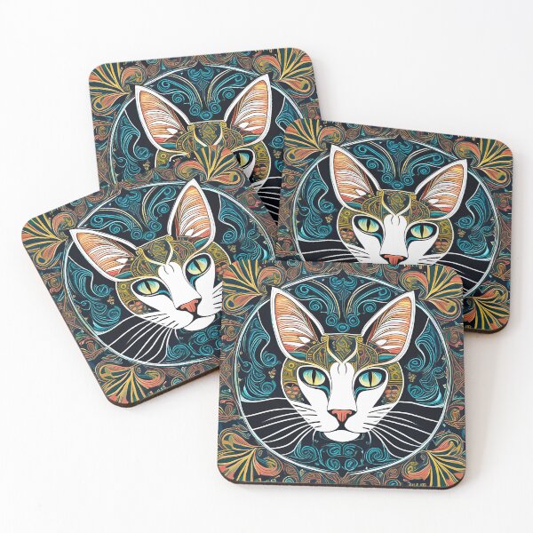 Item preview, cute colorful fractal cat head  designed and sold by Five Seventy Five.