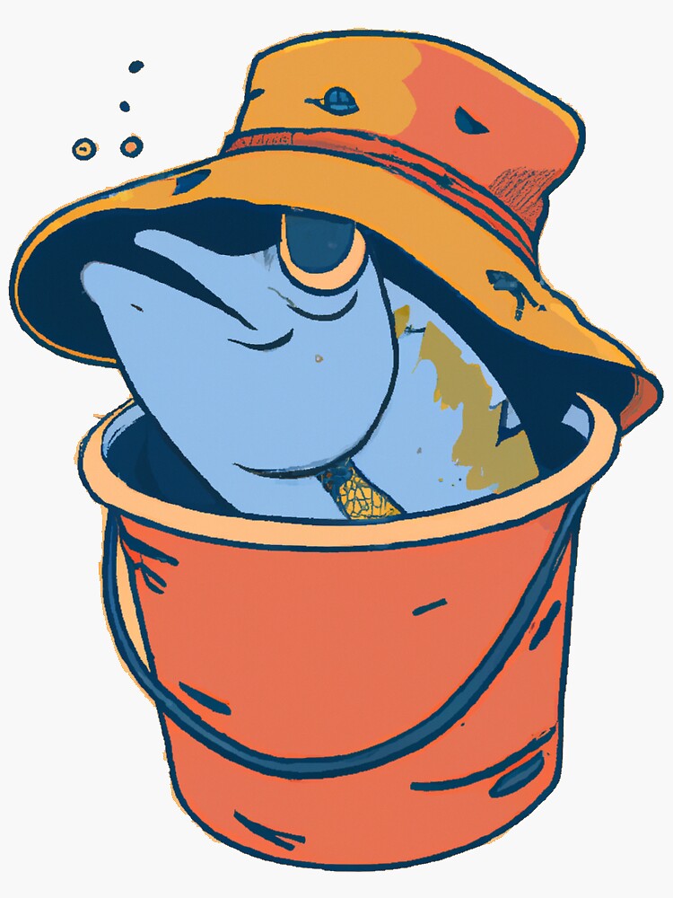 Fish in a bucket wearing a bucket hat | Sticker
