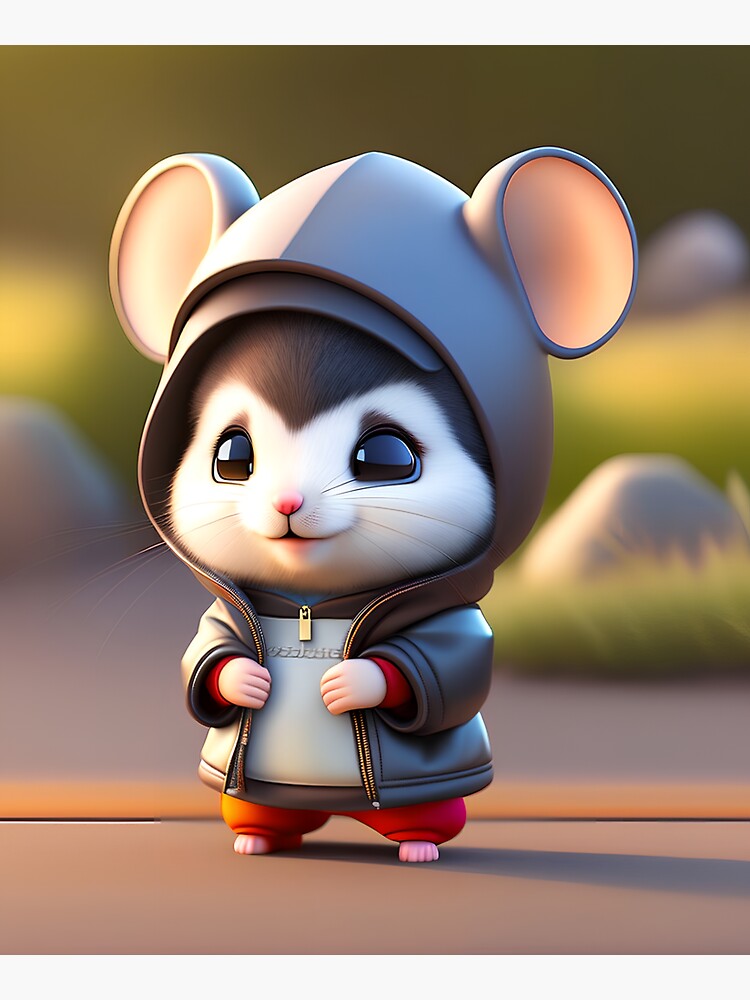 Chibi cute small girl in an over-sized hoodie with bear ears