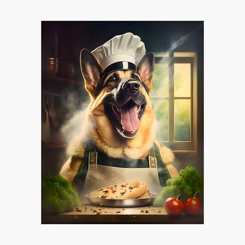 Amusing German Shepherd Apron Paws for Pasta Poster