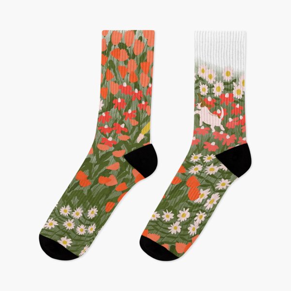 Item preview, Dog walking in the flower field designed and sold by Ema Tudose.