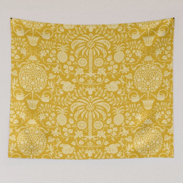 Item preview, orange tree and palm garden damask gold and marigold | repeat pattern designed and sold by colorofmagic.