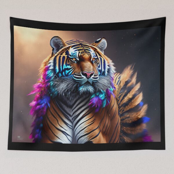Item preview, A Beautiful Fantasy Dream-Like Feathered Tiger in Klimt Style designed and sold by KALEIDOSCOPE UK.