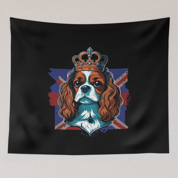 Item preview, king charles coronation Spaniel dog wearing a crown with Union Jack Flag designed and sold by Gerald Waters.