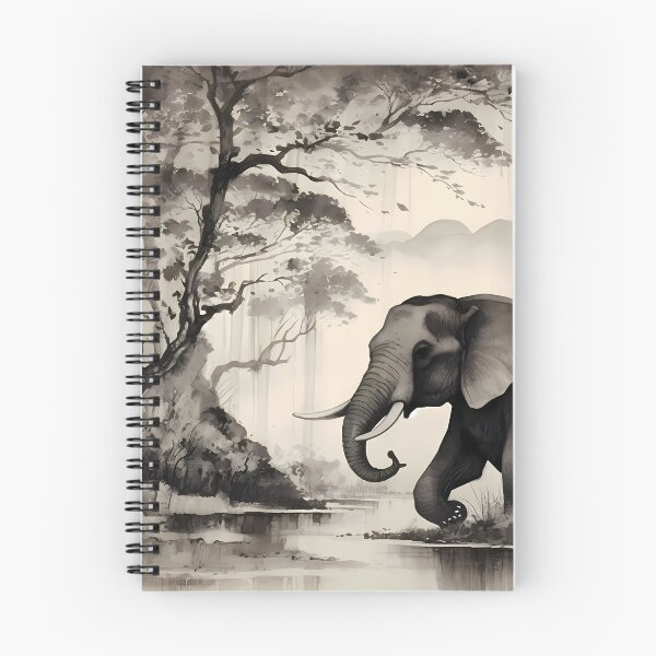 Item preview, African elephant crossing a wetland in grayscale designed and sold by SingularityGeek.