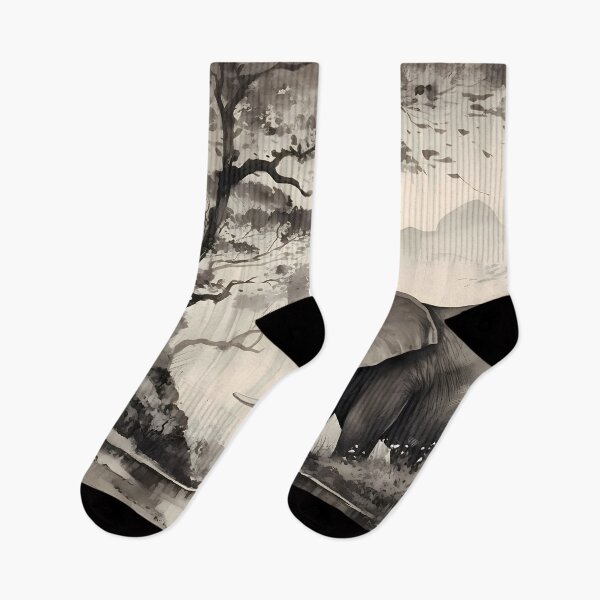 Item preview, African elephant crossing a wetland in grayscale designed and sold by SingularityGeek.