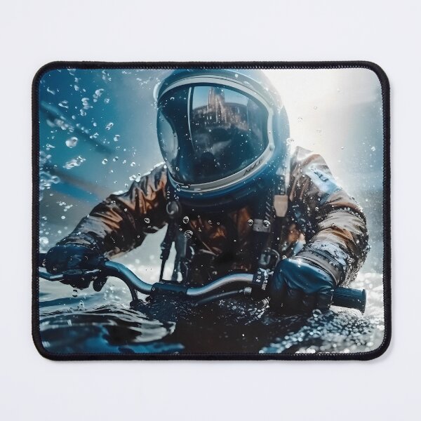 Item preview, Astronaut performing acrobatic stunts on a bicycle in a swimming pool designed and sold by SingularityGeek.