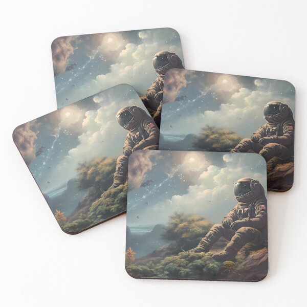 Item preview, Beautifully lit painting of an astronaut sitting while contemplating life on another planet far from home designed and sold by SingularityGeek.