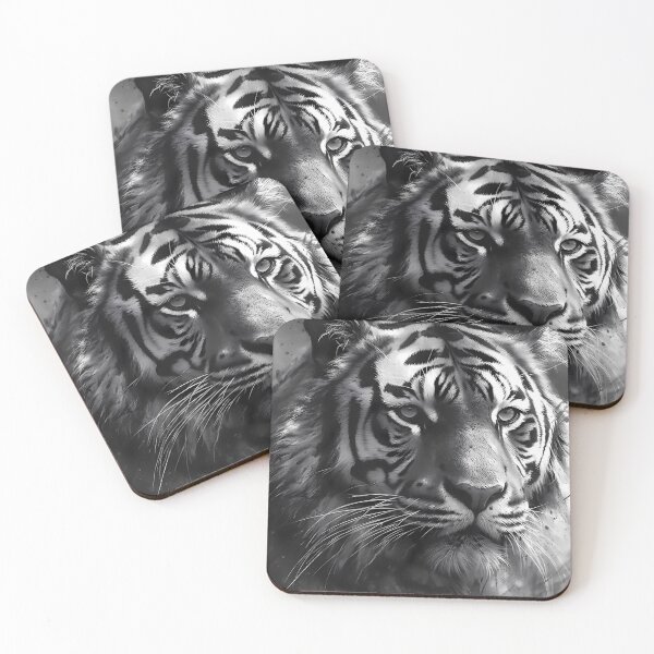 Item preview, Black and white headshot of a Bengal tiger designed and sold by SingularityGeek.