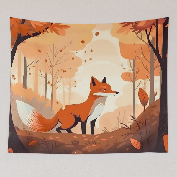 Artikelvorschau, Brown fox in an autumnal forest with falling leaves entworfen und verkauft von SingularityGeek.